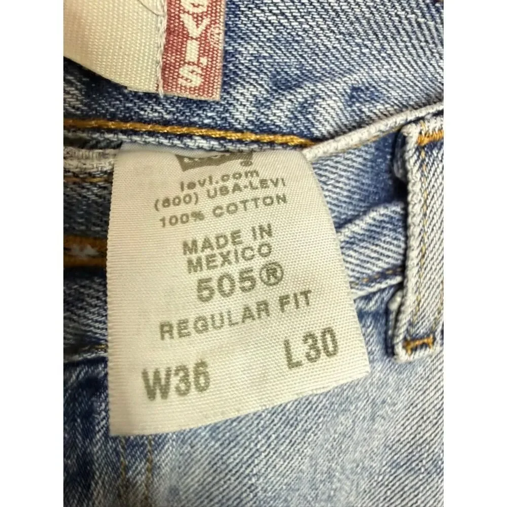 Levi's 505 Mens‎ Jeans 36x30 Light Wash Regular Fit Denim Pants Cotton